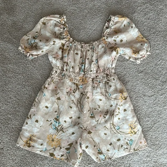 SPARTINA Audrey Linen Romper Babbie's Store Poppies Floral Puff Sleeve Romper Sm - Picture 5 of 10